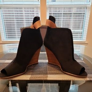Black Suede Wedge Heel Bootie